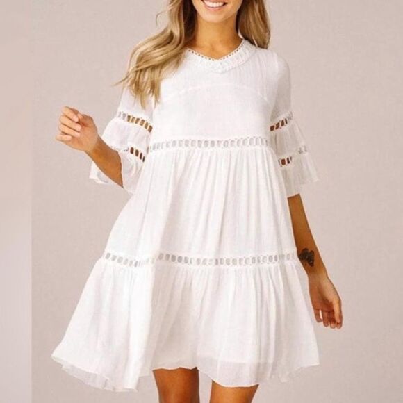 Listicle Dresses & Skirts - New Listicle White Crochet Eyelet Dress Large Gauze Lined Boho Beachy